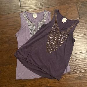 2 Knox Rose tanks with embellished neck. Light purple is medium, dark is small